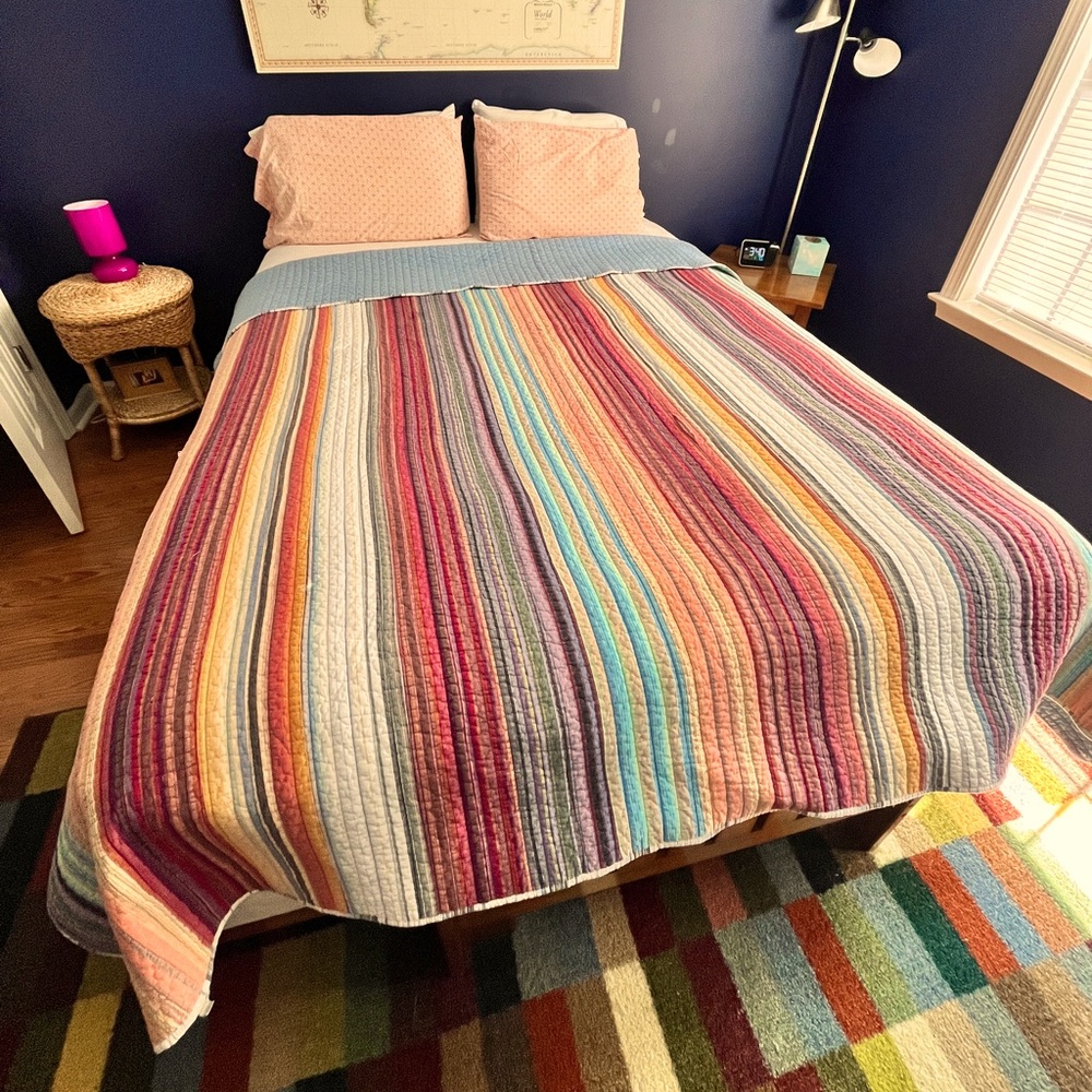 Rainbow-stripe, cotton quilt - Queen Size